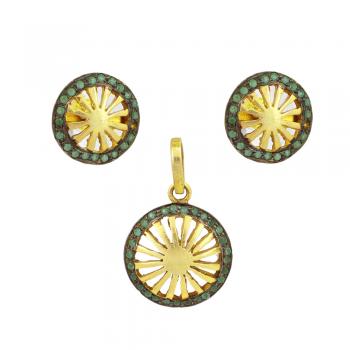 Elegant Sterling Silver Gold Plated Pendant Set with Emerald seated  pendent for Women & Girls - Tim